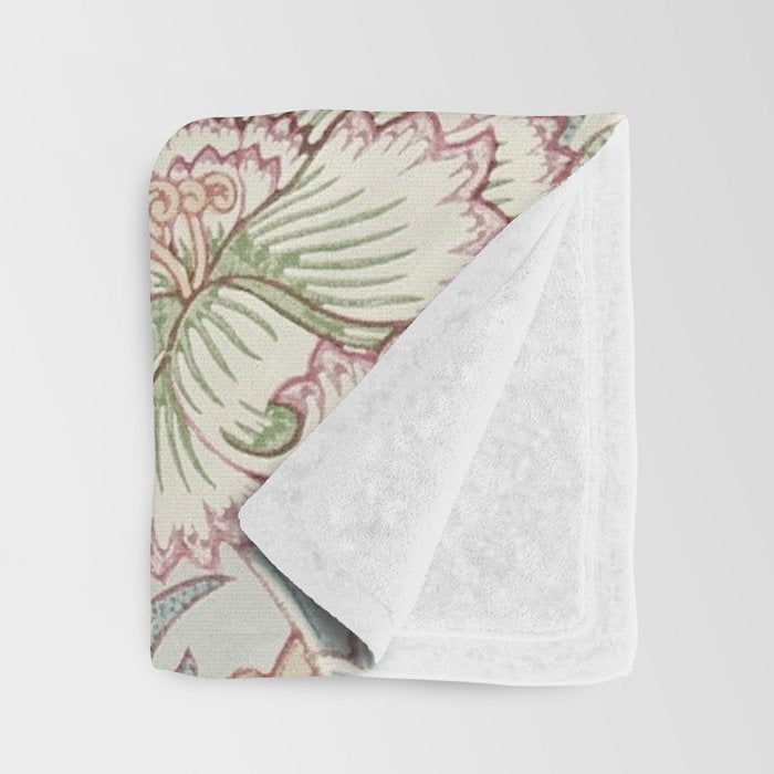 William Morris Vintage Pink and Rose Eggshell Blue Rose Pink Throw Blanket Gallery Image 3