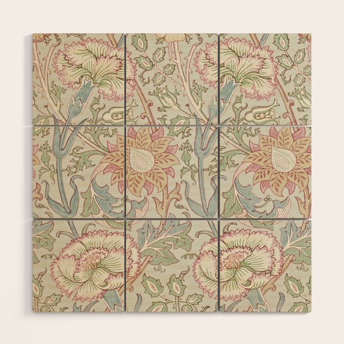 William Morris Vintage Pink and Rose Eggshell Blue Rose Pink Wood Wall Art Gallery Image 1