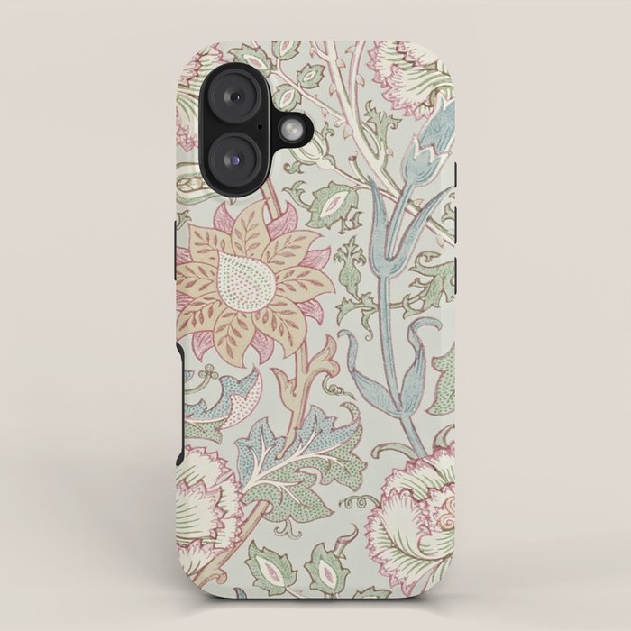 William Morris Vintage Pink and Rose Eggshell Blue Rose Pink iPhone Case Gallery Image 1