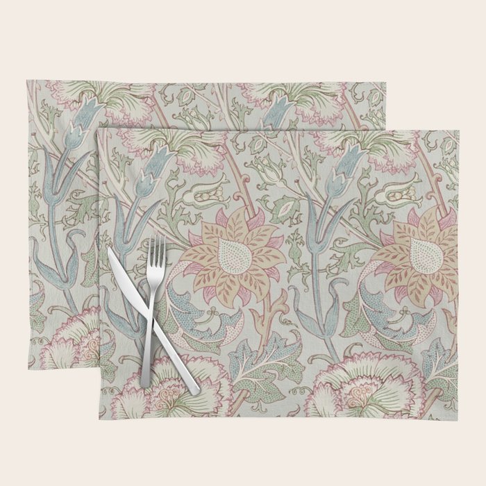 William Morris Vintage Pink and Rose Eggshell Blue Rose Pink Placemat Gallery Image 1
