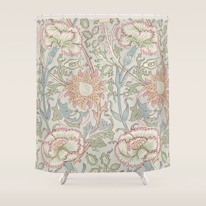 William Morris Vintage Pink and Rose Eggshell Blue Rose Pink Shower Curtain Gallery Image 1