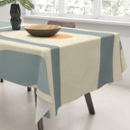 Mid-Century Modern Piquet Minimalist Abstract Pattern in Cream Slate Blue Orange Rust Tablecloth Gallery Image 3