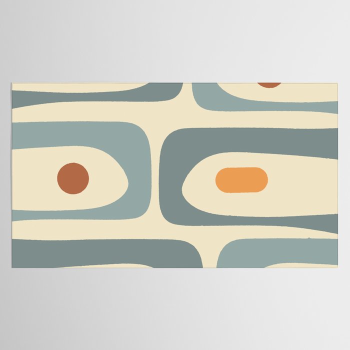 Mid-Century Modern Piquet Minimalist Abstract Pattern in Cream Slate Blue Orange Rust Tablecloth Gallery Image 2