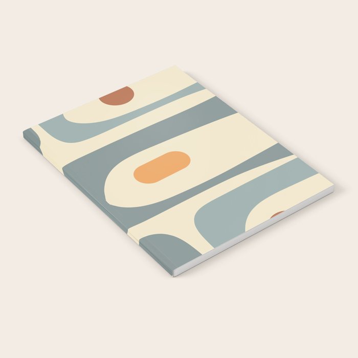 Mid-Century Modern Piquet Minimalist Abstract Pattern in Cream Slate Blue Orange Rust Notebook Gallery Image 1