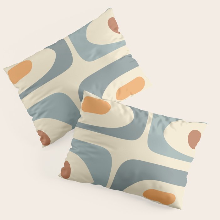 Mid-Century Modern Piquet Minimalist Abstract Pattern in Cream Slate Blue Orange Rust Pillow Sham Gallery Image 1