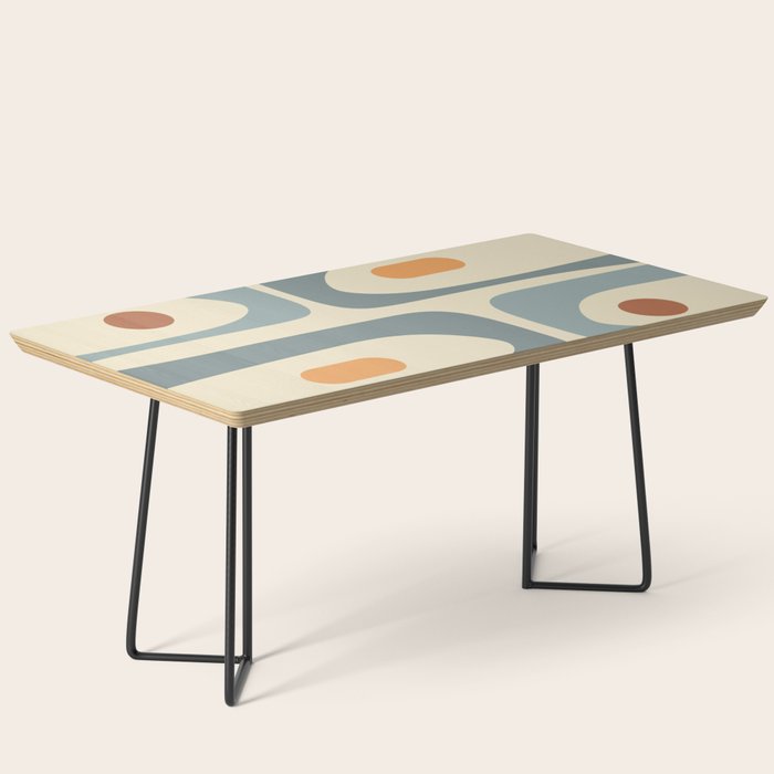 Mid-Century Modern Piquet Minimalist Abstract Pattern in Cream Slate Blue Orange Rust Coffee Table Gallery Image 1