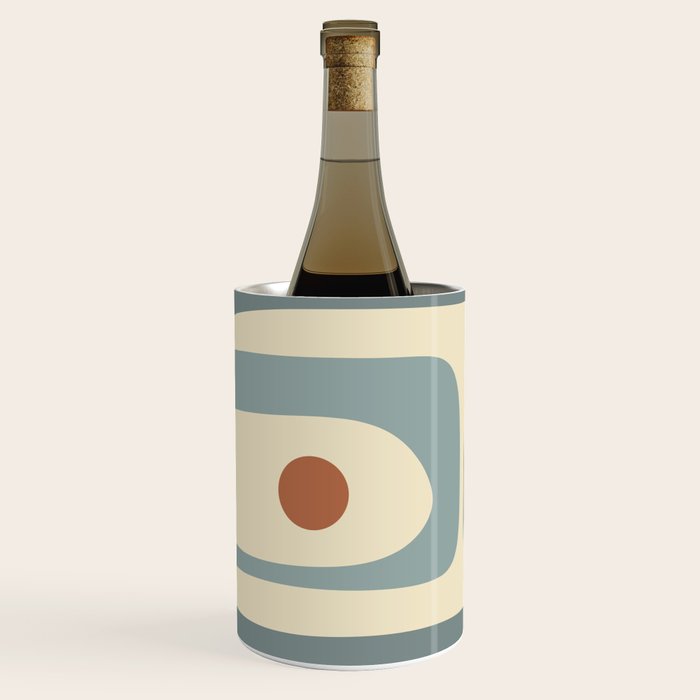 Mid-Century Modern Piquet Minimalist Abstract Pattern in Cream Slate Blue Orange Rust Wine Chiller Gallery Image 2