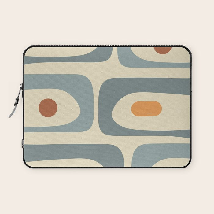 Mid-Century Modern Piquet Minimalist Abstract Pattern in Cream Slate Blue Orange Rust Laptop Sleeve Gallery Image 1