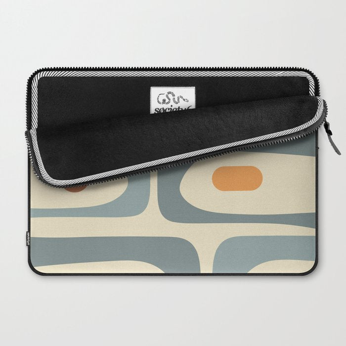 Mid-Century Modern Piquet Minimalist Abstract Pattern in Cream Slate Blue Orange Rust Laptop Sleeve Gallery Image 2