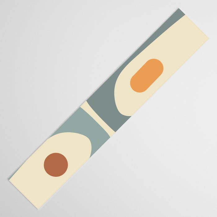 Mid-Century Modern Piquet Minimalist Abstract Pattern in Cream Slate Blue Orange Rust Table Runner Gallery Image 3