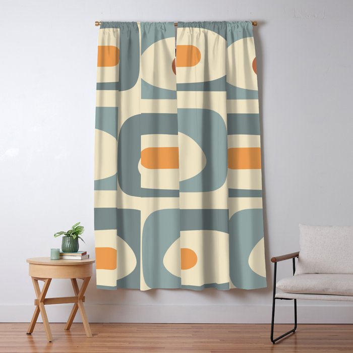 Mid-Century Modern Piquet Minimalist Abstract Pattern in Cream Slate Blue Orange Rust Window Curtain Gallery Image 5