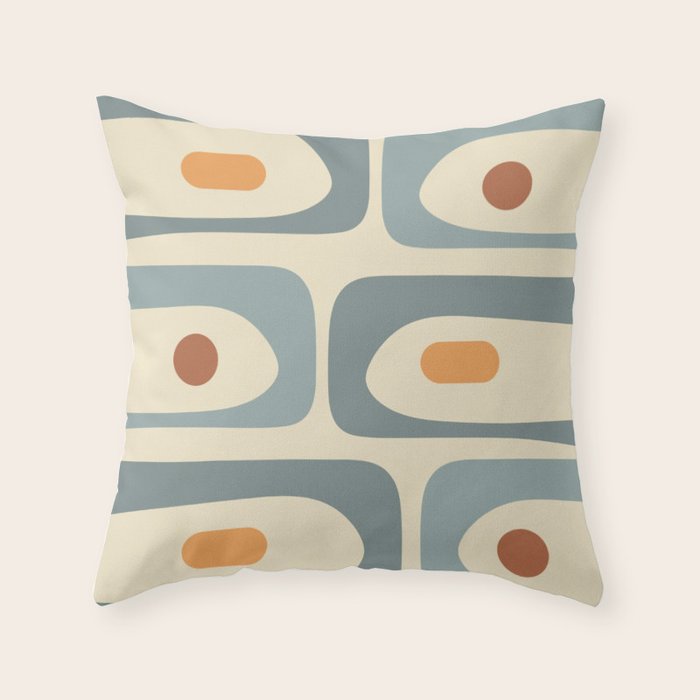 Mid-Century Modern Piquet Minimalist Abstract Pattern in Cream Slate Blue Orange Rust Throw Pillow Gallery Image 1