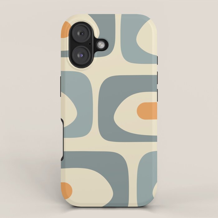 Mid-Century Modern Piquet Minimalist Abstract Pattern in Cream Slate Blue Orange Rust iPhone Case Gallery Image 1