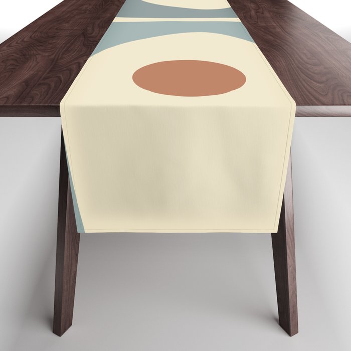 Mid-Century Modern Piquet Minimalist Abstract Pattern in Cream Slate Blue Orange Rust Table Runner Gallery Image 1