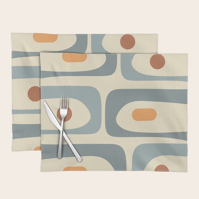Mid-Century Modern Piquet Minimalist Abstract Pattern in Cream Slate Blue Orange Rust Placemat Gallery Image 1