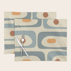 Mid-Century Modern Piquet Minimalist Abstract Pattern in Cream Slate Blue Orange Rust Placemat Gallery Image 1