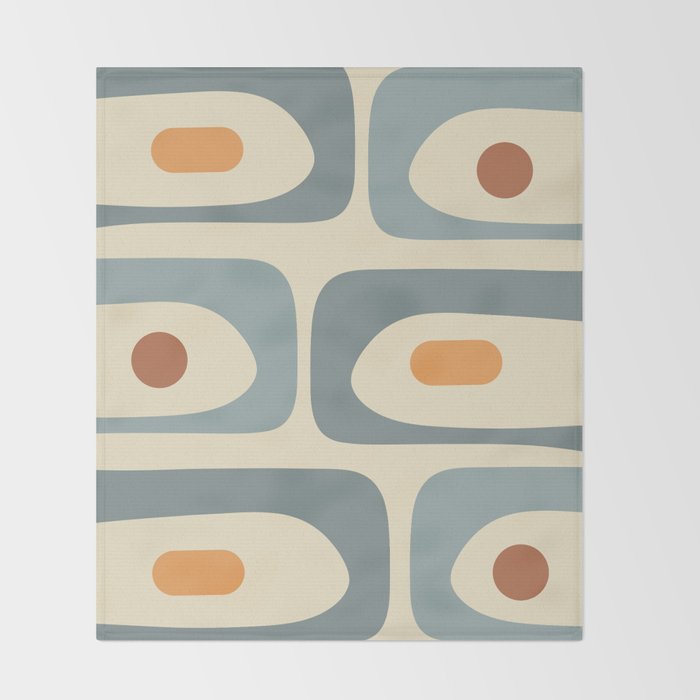 Mid-Century Modern Piquet Minimalist Abstract Pattern in Cream Slate Blue Orange Rust Throw Blanket Gallery Image 2