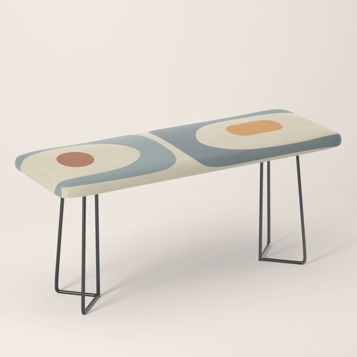 Mid-Century Modern Piquet Minimalist Abstract Pattern in Cream Slate Blue Orange Rust Bench Gallery Image 1