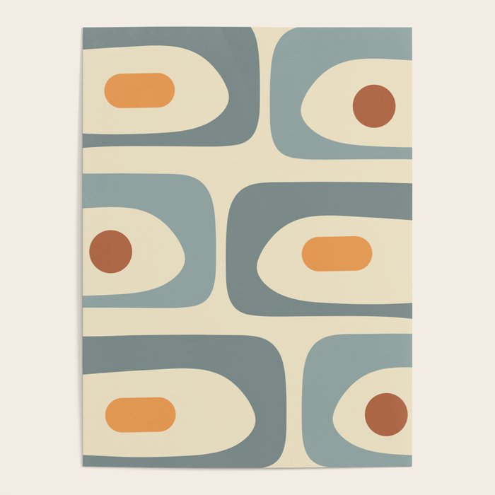 Mid-Century Modern Piquet Minimalist Abstract Pattern in Cream Slate Blue Orange Rust Poster Gallery Image 4