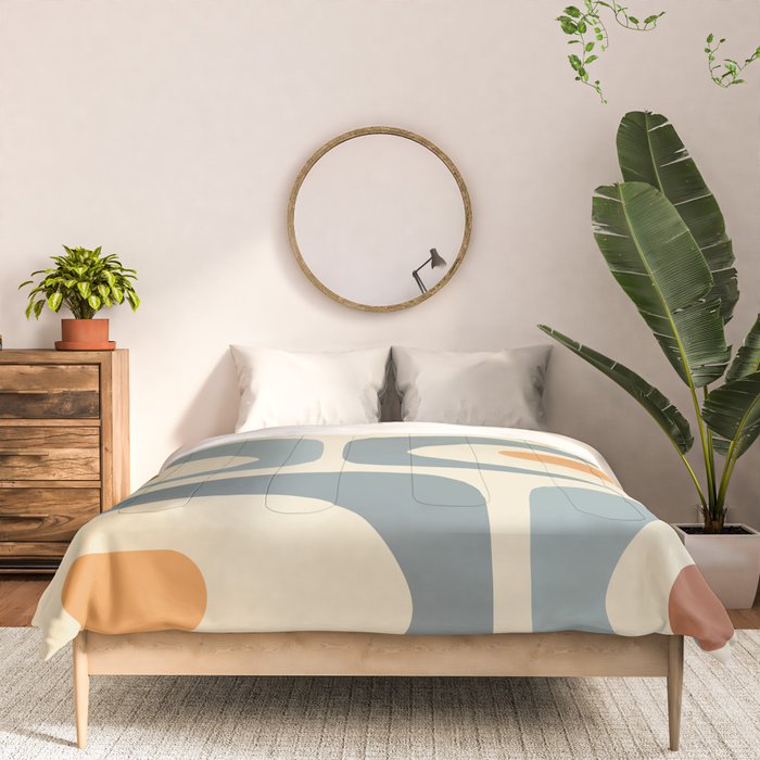 Mid-Century Modern Piquet Minimalist Abstract Pattern in Cream Slate Blue Orange Rust Comforter Gallery Image 3