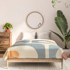 Mid-Century Modern Piquet Minimalist Abstract Pattern in Cream Slate Blue Orange Rust Comforter Gallery Image 3