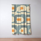 Mid-Century Modern Piquet Minimalist Abstract Pattern in Cream Slate Blue Orange Rust Window Curtain Gallery Image 3