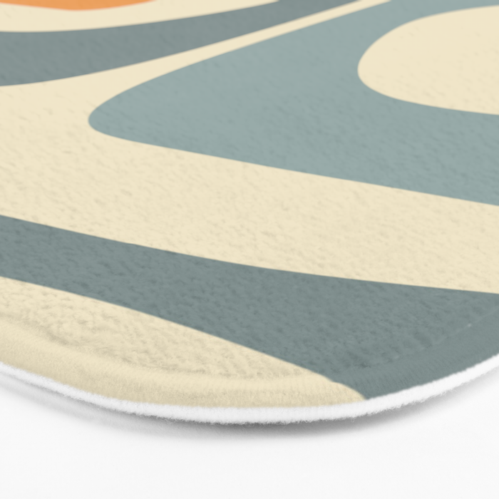 Mid-Century Modern Piquet Minimalist Abstract Pattern in Cream Slate Blue Orange Rust Bath Mat Gallery Image 3