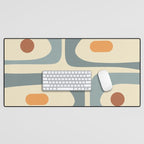 Mid-Century Modern Piquet Minimalist Abstract Pattern in Cream Slate Blue Orange Rust Desk Mat Gallery Image 1