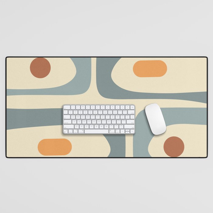 Mid-Century Modern Piquet Minimalist Abstract Pattern in Cream Slate Blue Orange Rust Desk Mat Gallery Image 1