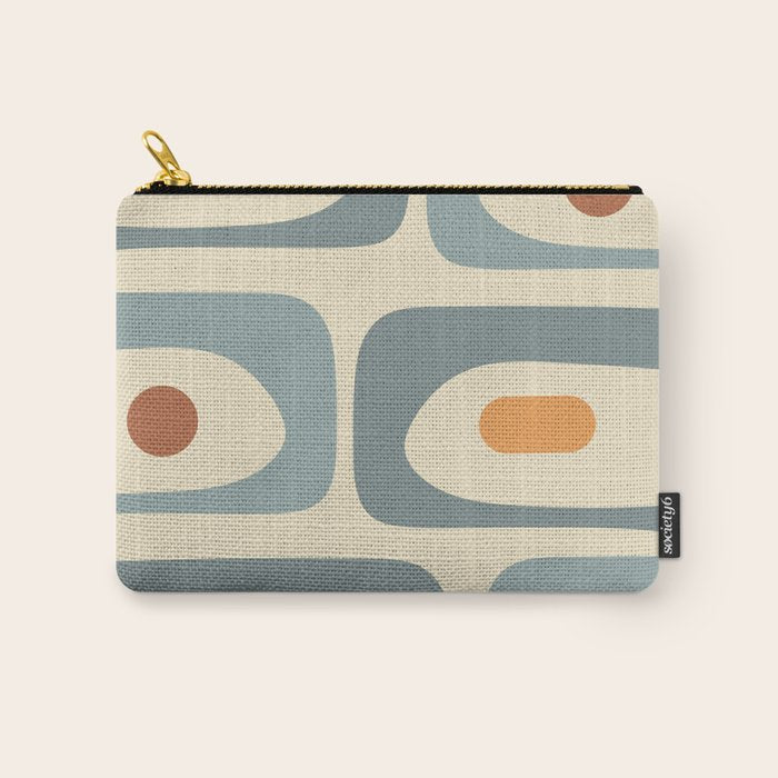 Mid-Century Modern Piquet Minimalist Abstract Pattern in Cream Slate Blue Orange Rust Carry All Pouch Gallery Image 1