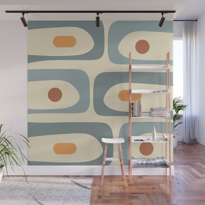 Mid-Century Modern Piquet Minimalist Abstract Pattern in Cream Slate Blue Orange Rust Wall Mural Gallery Image 1