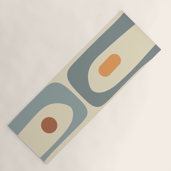 Mid-Century Modern Piquet Minimalist Abstract Pattern in Cream Slate Blue Orange Rust Yoga Mat Gallery Image 1