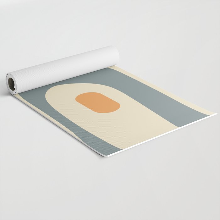 Mid-Century Modern Piquet Minimalist Abstract Pattern in Cream Slate Blue Orange Rust Yoga Mat Gallery Image 2