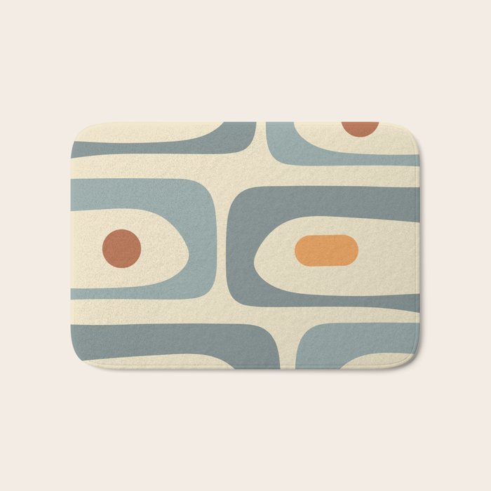 Mid-Century Modern Piquet Minimalist Abstract Pattern in Cream Slate Blue Orange Rust Bath Mat Gallery Image 1
