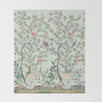 Chinoiserie Mint Green Pastel Fresco Floral Garden Birds Oriental Botanical Throw Blanket Gallery Image 2