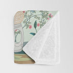 Chinoiserie Mint Green Pastel Fresco Floral Garden Birds Oriental Botanical Throw Blanket Gallery Image 3