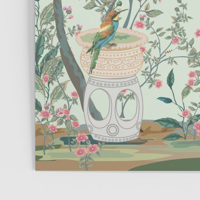 Chinoiserie Mint Green Pastel Fresco Floral Garden Birds Oriental Botanical Poster Gallery Image 3