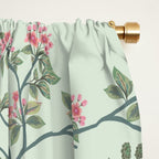 Chinoiserie Mint Green Pastel Fresco Floral Garden Birds Oriental Botanical Window Curtain Gallery Image 2