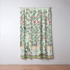 Chinoiserie Mint Green Pastel Fresco Floral Garden Birds Oriental Botanical Window Curtain Gallery Image 3