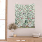 Chinoiserie Mint Green Pastel Fresco Floral Garden Birds Oriental Botanical Wall Tapestry Gallery Image 2