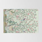 Chinoiserie Mint Green Pastel Fresco Floral Garden Birds Oriental Botanical Rug Gallery Image 2