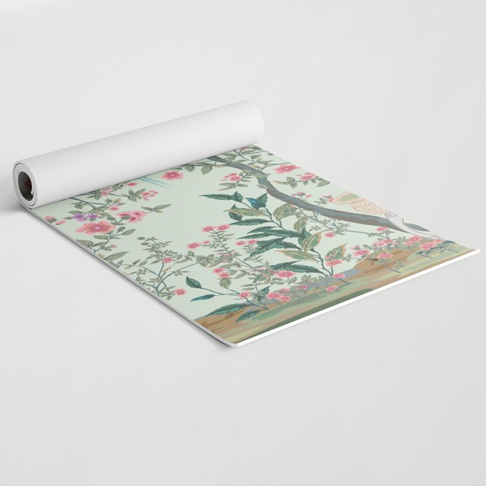 Chinoiserie Mint Green Pastel Fresco Floral Garden Birds Oriental Botanical Yoga Mat Gallery Image 2