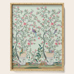 Chinoiserie Mint Green Pastel Fresco Floral Garden Birds Oriental Botanical Serving Tray Gallery Image 1