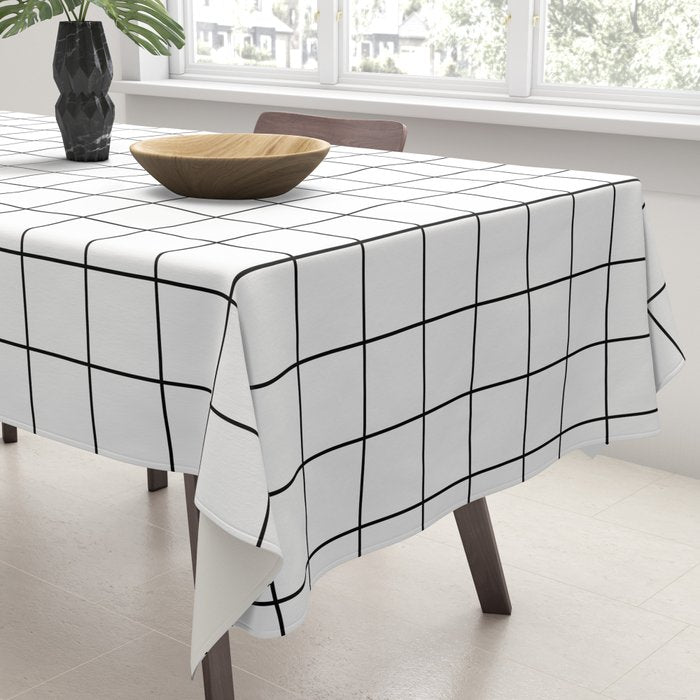 Grid Pattern Stripes Lines Black and White Minimalist Geometric Stripe Line Drawing Tablecloth Gallery Image 3