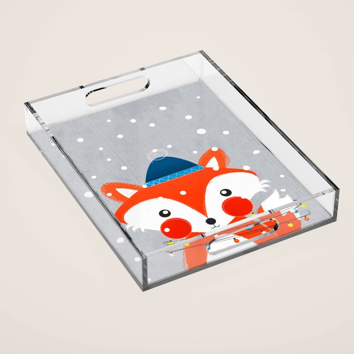 Christmas Fox with fairy lights Acrylic Tray Gallery Image 1