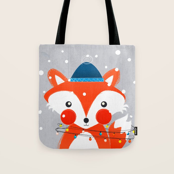 Christmas Fox with fairy lights Tote Bag Gallery Image 1