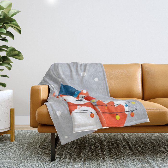 Christmas Fox with fairy lights Throw Blanket Gallery Image 1