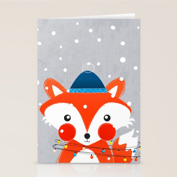 Christmas Fox with fairy lights Stationery Card Gallery Image 1