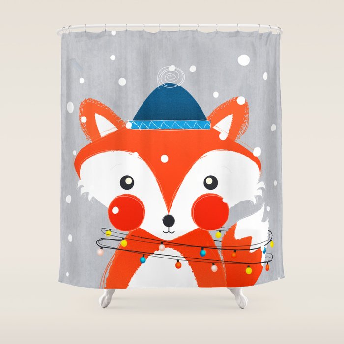 Christmas Fox with fairy lights Shower Curtain Gallery Image 1