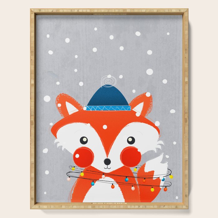 Christmas Fox with fairy lights Serving Tray Gallery Image 1